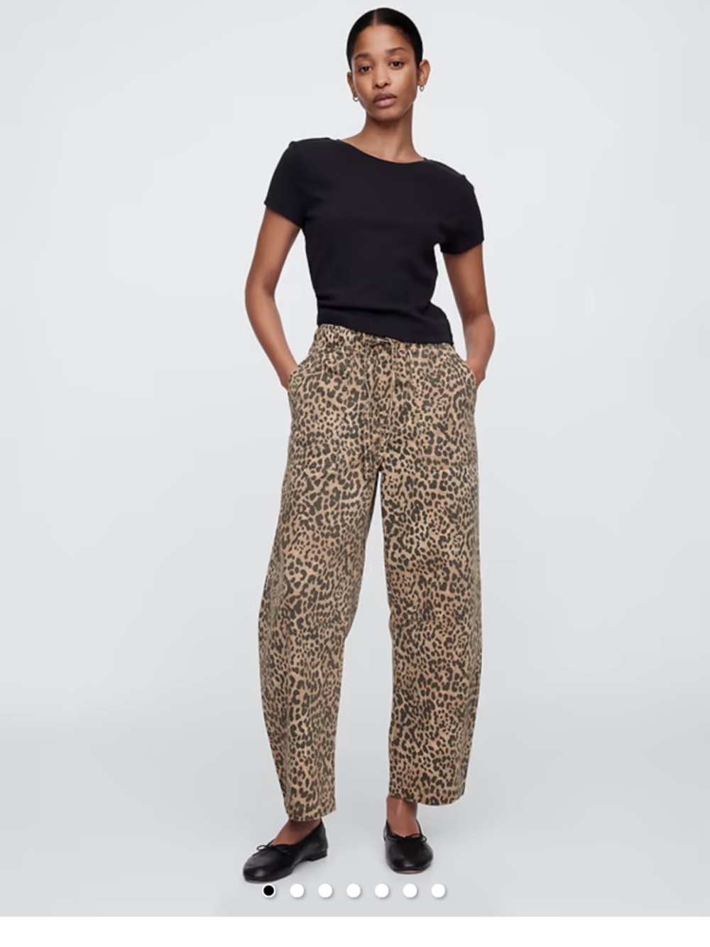 Leopard Mid Rise Soft Pull-On Barrel Jeans